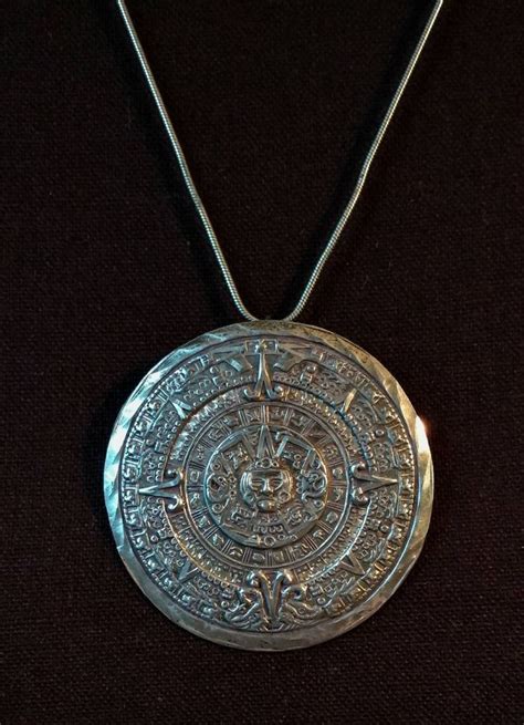 Vintage Sterling Silver Mayan Aztec Calendar Pendant Necklace Etsy