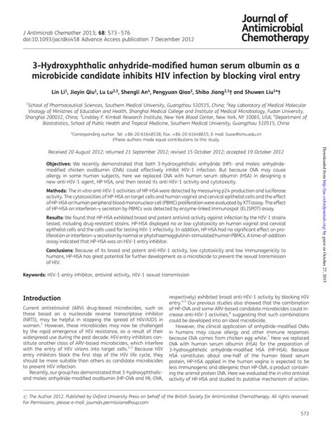 PDF 3 Hydroxyphthalic Anhydride Modified Human Serum Albumin As A