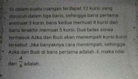 Solved Di Dalam Suatu Ruangan Terdapat 12 Kursi Yang Disusun Dalam