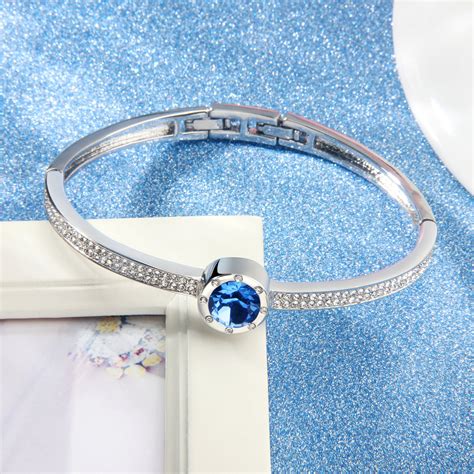 Angelady For Alice Round Sapphire White Gold Plated Girl Bangle Bracelet T For Her Blue