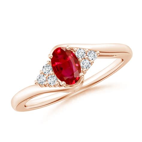 July Birthstone Ring Oval Ruby Bypass Ring With Trio Diamond Accents