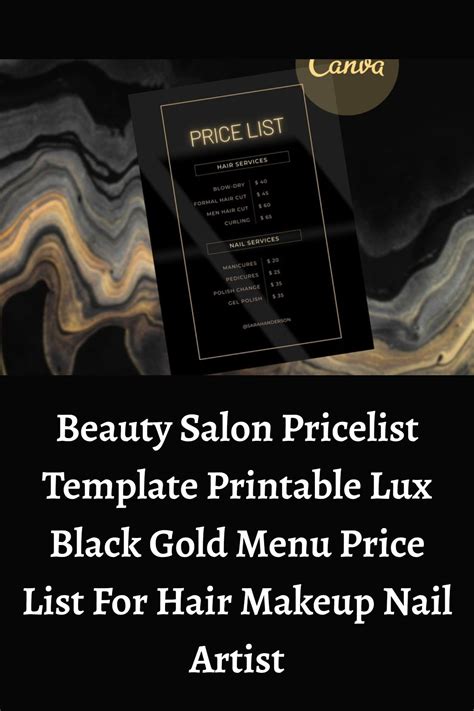 Pricelist Template Lux Black Gold Price List Template For Beauty Salon