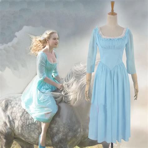 2015 New Movie Cinderella Pricess Adult Cosplay Costume Casual Blue Dress Custom Made Free