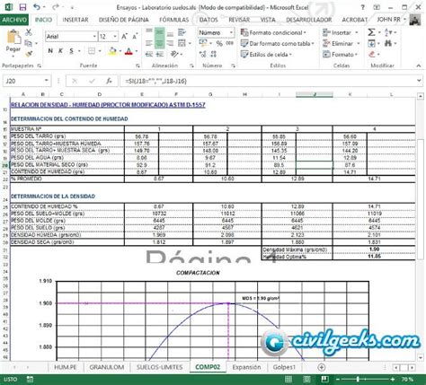 MECANICA DE SUELOS Hoja Excel Para Ensayos De Laboratorio Suelos