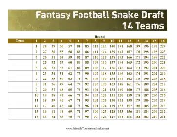 Printable Snake Draft 14 Teams