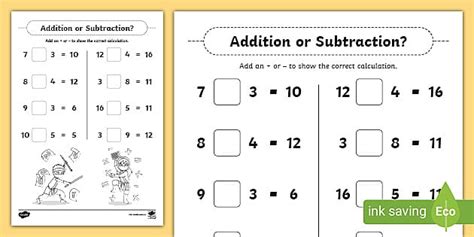 Addition Or Subtraction Which Symbol Worksheet Twinkl