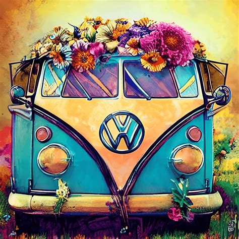 Volkswagen Bus Hippie Style Flowers By Colorfull Jean Baptiste Monge