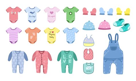 Premium Vector | Baby clothes vector set. Baby bodysuit, jumpsuit, romper, denim overalls, bib ...