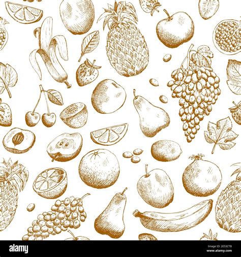 Hand Drawn Fruits Seamless Pattern Vector Illustration Stock Vector