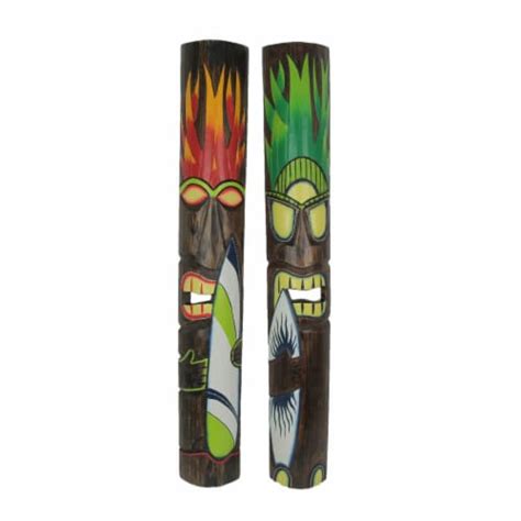 J D Yeatts Elemental Fire And Earth Carved Wooden Surfer Tiki Wall