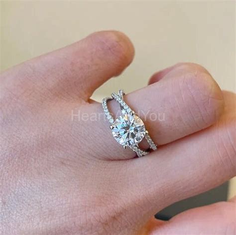 2ct Round Cut Moissanite Split Shank Women Engagement Ring 14k White Gold Plated Ebay