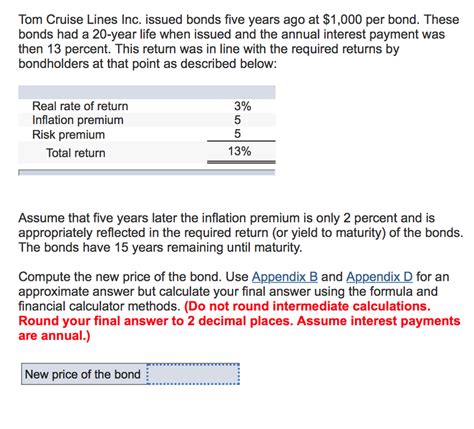 Solved Tom Cruise Lines Inc Issued Bonds Five Years Ago At Chegg