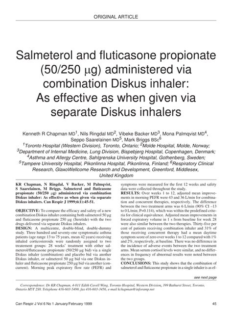 (PDF) Salmeterol and fluticasone propionate (50/250 microg) administered via combination Diskus ...