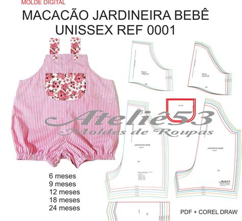 Moldes Modelagem Jardineira Macacão Bebê Unissex Ref0001 Elo7