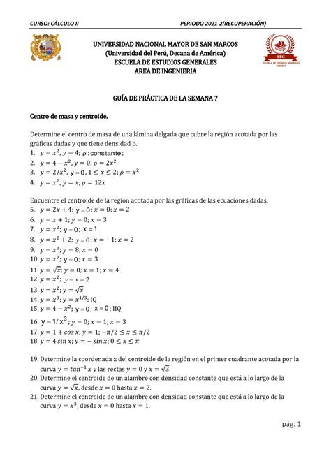 GuÍa De Práctica De La Semana Nº7 Universidad Nacional Mayor De San Marcos Universidad Del