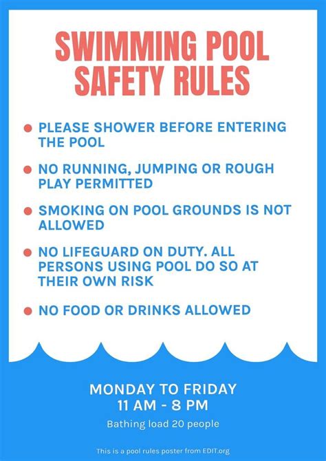 Edit Swimming Pool Rules and Regulations Signs