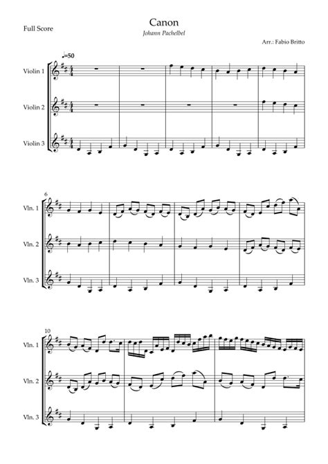 Canon Johann Pachelbel Wedding Reduced Version For Violin Trio Arr Fabio Britto By Johann