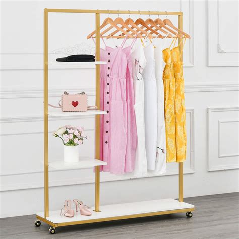 Buy Bosuru Rolling Gold Clothing Racks On Wheels With Metal Pipes