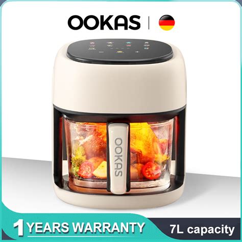 OOKAS Air Fryer 5L 7L Visual Glass Digital Touch Screen Smokeless Fully