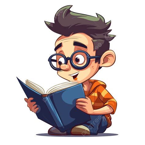 Read A Book Vector Sticker Clipart Cartoon Boy Reading A Book With Glasses Sticker Clipart