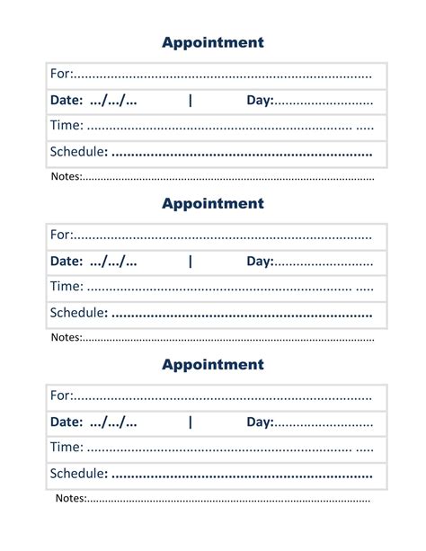 Free Printable Appointment Card Templates Word Pdf Excel Medical