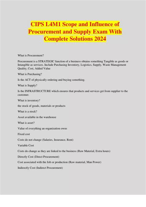 Cips L4m1 Scope And Influence Of Procurement And Supply Exam With