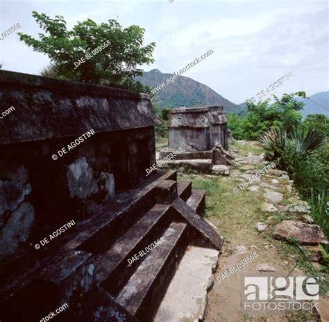 Temple Shaped Tombs In The Necropolis At Quiahuiztlan With Cerro De