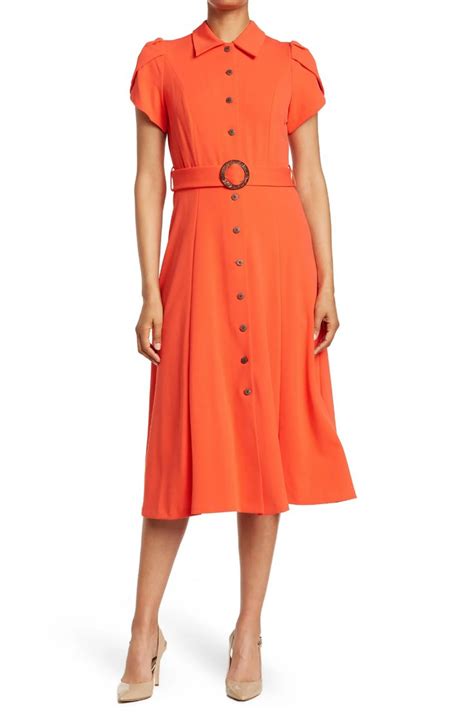 Calvin Klein Tulip Sleeve Belted A Line Midi Shirtdress Nordstromrack