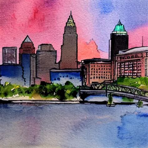 Cleveland Watercolor Sunset Stable Diffusion Openart