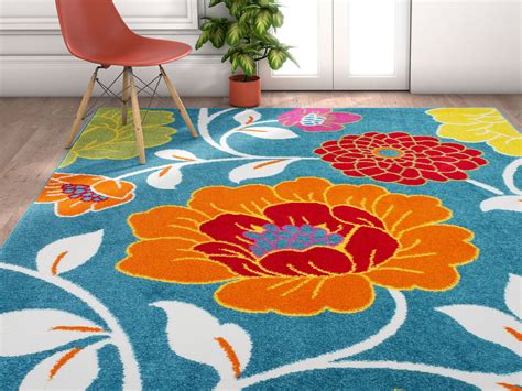 Well Woven Modern Rug Daisy Flowers Blue 5x7 Floral Accent Area Rug