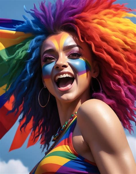 Premium Photo A Woman With A Rainbow Colored Hair And A Rainbow