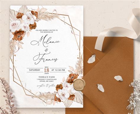 Terracotta Wedding Invitation Rust Wedding Invitation Template