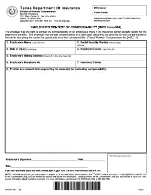 Fillable Online Tdi Texas DWC Form 004 Texas Department Of