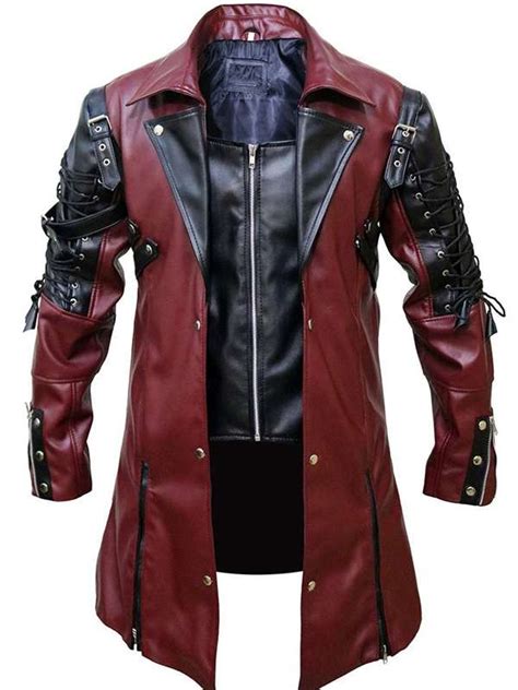 Goth Matrix Steampunk Gothic Maroon Real Leather Coat