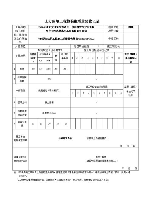 土方回填工程检验批质量验收详细记录土木在线