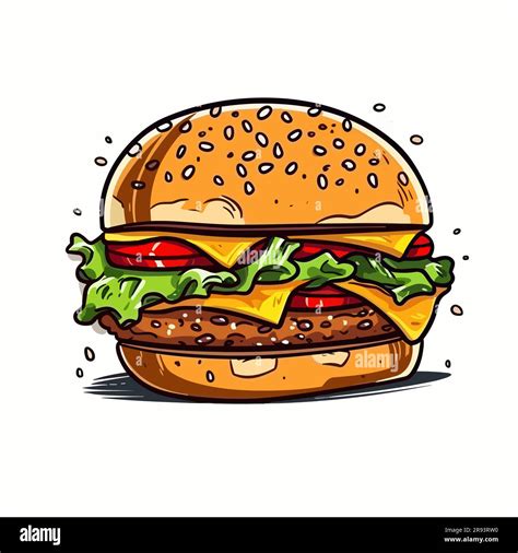 Hamburger Burger Hand Drawn Illustration Vector Doodle Style Cartoon