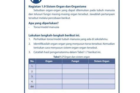 Kunci Jawaban IPA Kelas 7 Halaman 19 Bab 1 Kegiatan 1 9 Sistem Organ