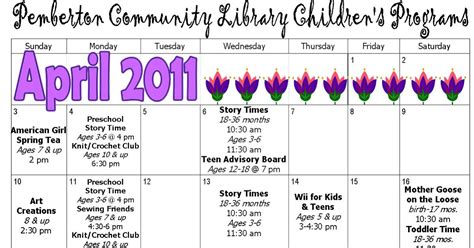 Pemberton Community Library's Blog: April Events Calendar