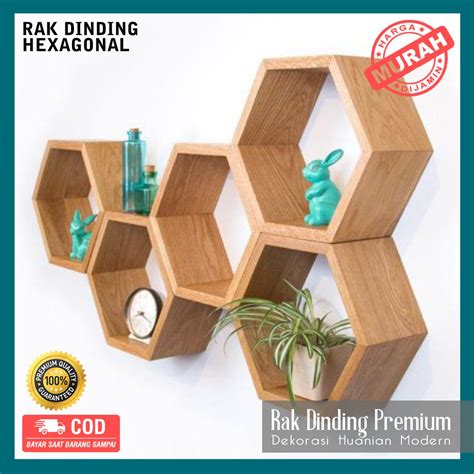 Jual S K Rak Dinding Ukuran 30 Cm Hexagonal Rak Dinding Minimalis Kayu