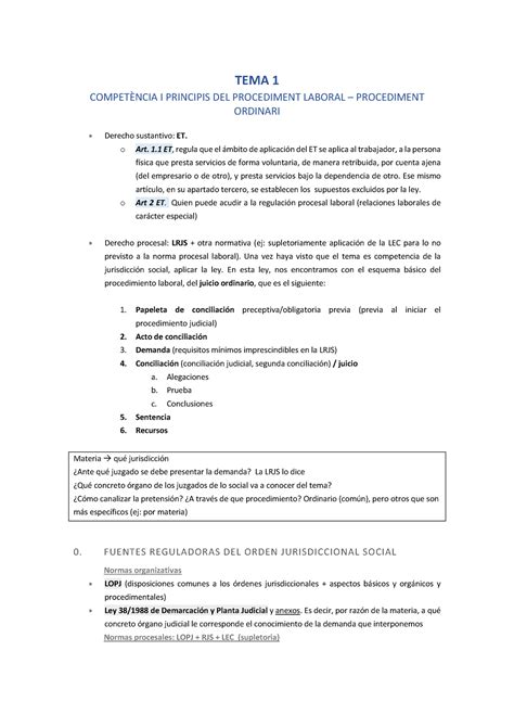 TEMA 1 DRET Processal Laboral TEMA 1 COMPETÈNCIA I PRINCIPIS DEL