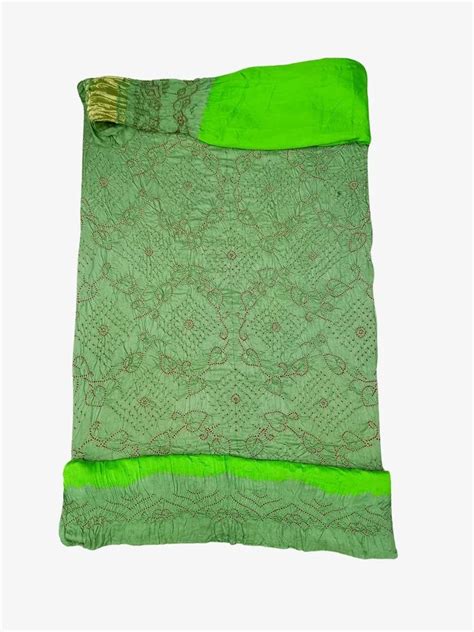 Bandhani Dress Pista Parrot Green Color Gaji Silk Bandhani Dress At