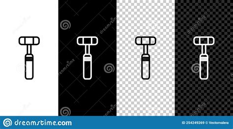 Set Line Neurology Reflex Hammer Icon Isolated On Black And White