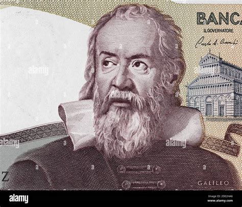 Galileo Galilei Portrait On Italy 2000 Lira 1983 Banknote Closeup