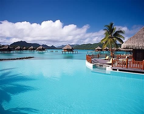 The Pool Of The Villa Resort Bora Bora Background Architecture Cloud