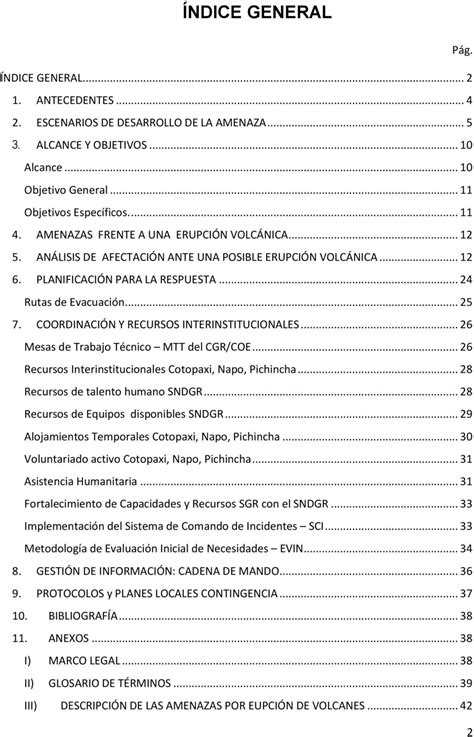 PLAN DE CONTINGENCIA NACIONAL AMENAZA DE ERUPCIÓN DEL VOLCÁN COTOPAXI