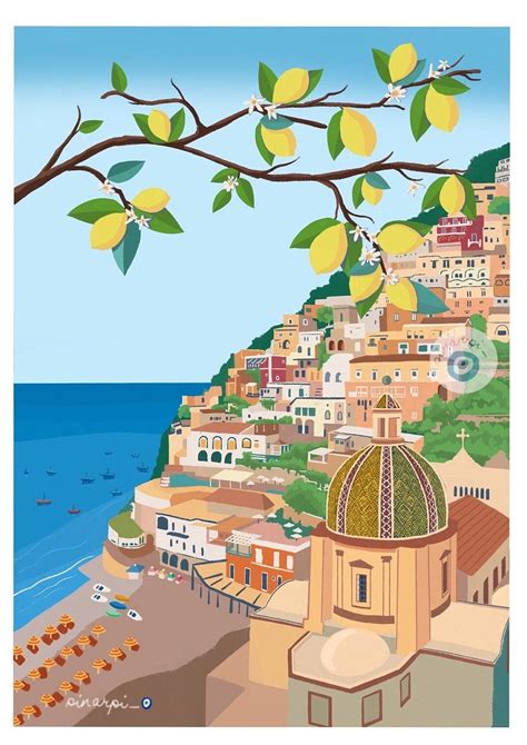 Positano Italy Art Print Digital Drawing Illustration Etsy In 2023