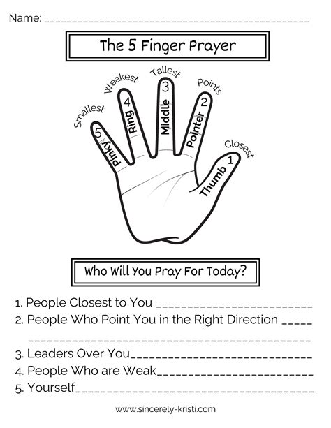 5 Finger Prayer Word Search Printable