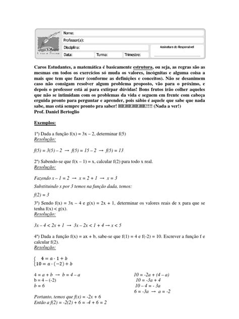 Atividade De Função Afim Pdf Função Matemática Salário