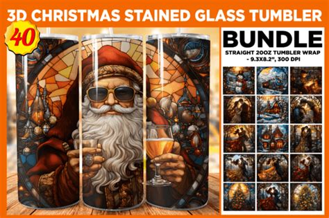 Christmas Scenes Stained Glass Tumbler Graphic By Qasimgraphic