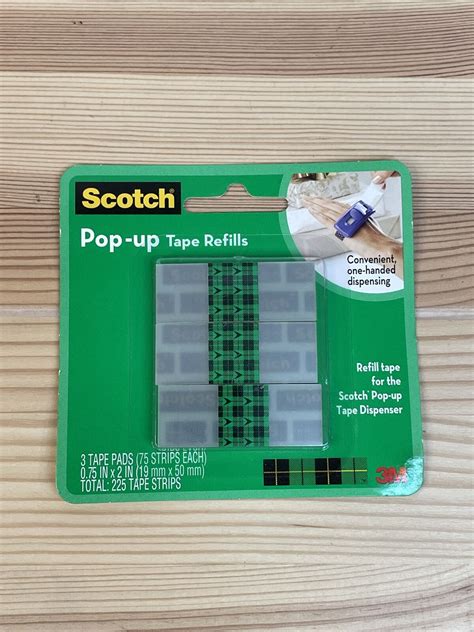 Scotch Pop Up Tape Refill 225 Strips 3 Tape Pads 75 Strips Pad